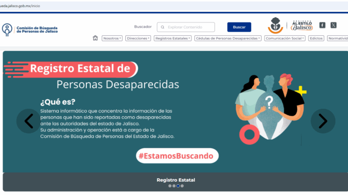 web oficial de la Comisión de Búsqueda de Personas de Jalisco